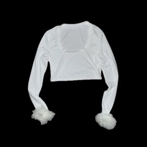White Long Sleeve Crop Top with Faux Fur Cuffs – Y2K Inspired